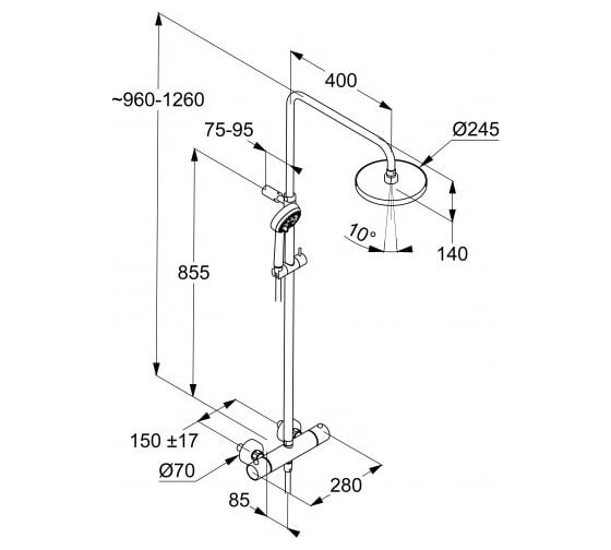 Душевая стойка Kludi LOGO DUAL SHOWER SYSTEM с термостатом, черный матовый, арт. 6808239-00 УТ008605