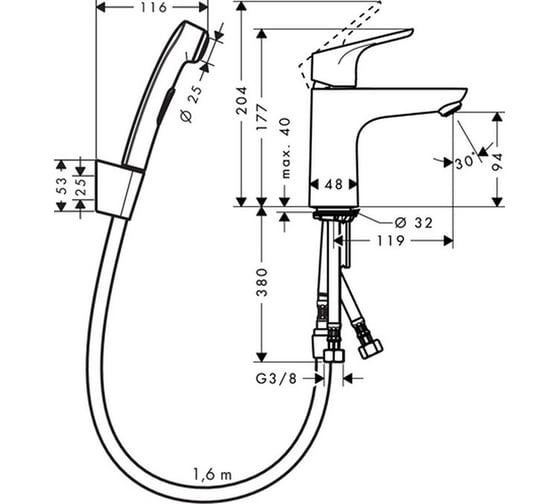 Смеситель для раковины HANSGROHE Focus E2 с гигиеническим душем 31927000 00000040951