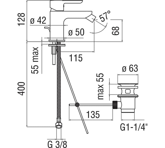 Смеситель для биде NOBILI ABC AB87119/1CR 00000035648