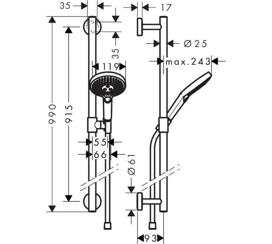 Душевой набор Hansgrohe Raindance Select S 120/Unica Comfort 90 белый/хром 26322400 00031520