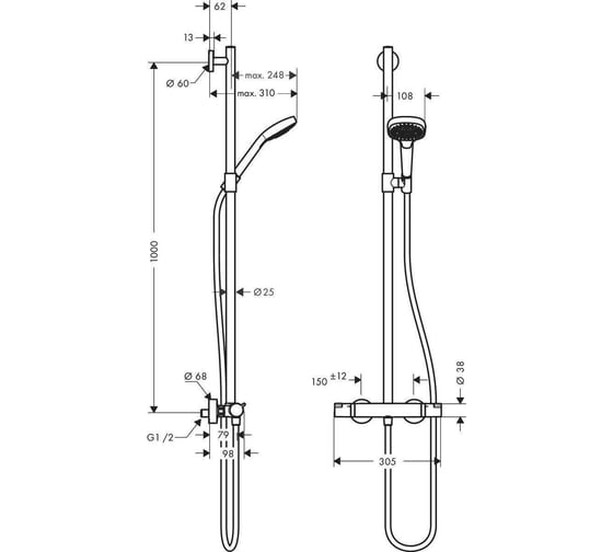 Душевой набор с термостатом Hansgrohe Croma Select E 27248400 00044575