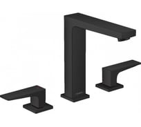 Смеситель для раковины на 3 отверстия Hansgrohe Metropol с рычаговыми рукоятками, со сливным клапаном Push-Open, черный матовый 32515670 00059374