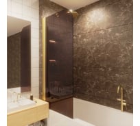 Стеклянная шторка на ванну FIXATOP 1400x500, поворотная, профиль золото матовое, стекло бронза MGSHCU1400500TURNGLDBRZ