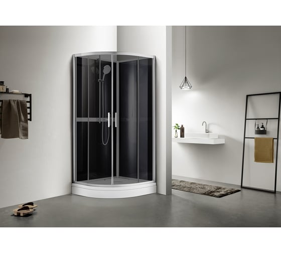 Душевая кабина Azario DENVER 900х900х(2000+150), серое стекло 4 мм, Easy Clean, задняя панель черная, профиль серый AZ-N10812 00078856