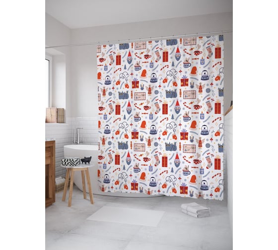 Штора для ванной JOYARTY "Праздничный котик" sc_427875 1