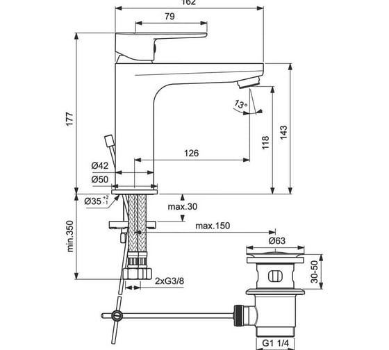 Смеситель для раковины Ideal Standard TYRIA , однорукоятковый, хром BC158AA