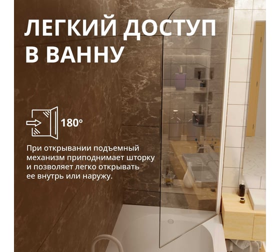 Стеклянная шторка на ванну FIXATOP 1400x600, поворотная, профиль белый, стекло прозрачное MGSHCU1400600TURNWHTPRO