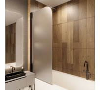 Стеклянная шторка на ванну FIXATOP 1400x500, поворотная, профиль чёрный, стекло сатин MGSHCU1400500TURNBLSAT