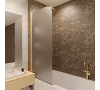 Стеклянная шторка на ванну FIXATOP 1400x800, поворотная, профиль золото матовое, стекло сатин MGSHCU1400800TURNGLDSAT