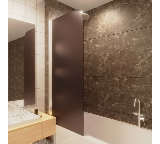 Стеклянная шторка на ванну FIXATOP 1400x600, поворотная, профиль хром матовый, стекло бронза матовая MGSHCU1400600TURNCHRMMTBRMT 1