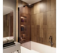 Стеклянная шторка на ванну FIXATOP 1400x600, поворотная, профиль чёрный, стекло бронза MGSHCU1400600TURNBLBRZ