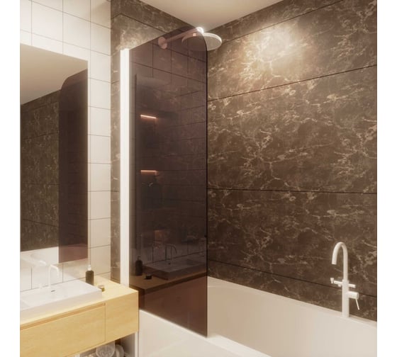 Стеклянная шторка на ванну FIXATOP 1400x700, поворотная, профиль белый, стекло бронза MGSHCU1400700TURNWHTBRZ 1