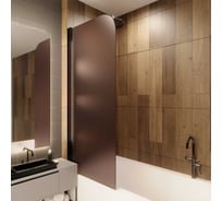 Стеклянная шторка на ванну FIXATOP 1400x800, поворотная, профиль чёрный, стекло бронза матовая MGSHCU1400800TURNBLBRZMT