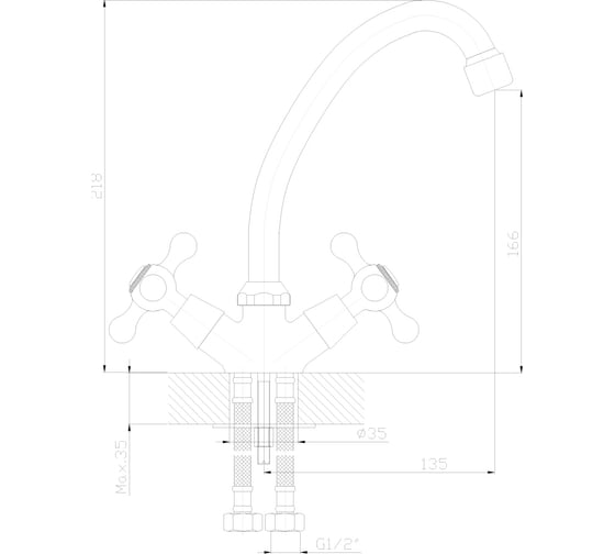 Смеситель для кухни Decoroom двуручный, с высоким поворотным изливом DR49028