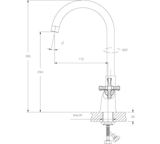 Смеситель для кухни Decoroom двуручный, с высоким поворотным изливом DR47028