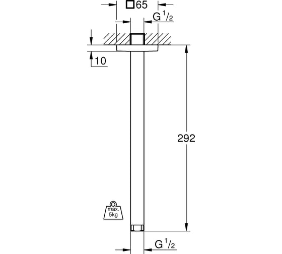 Потолочный душевой кронштейн GROHE Rainshower вынос 292 мм, квадратная розетка 27484000