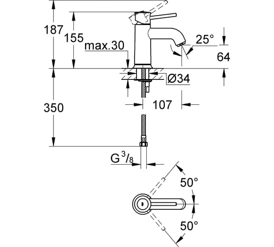 Смеситель для раковины GROHE BauClassic 23162000