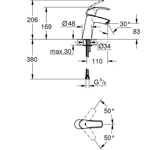 Однорычажный смеситель для раковины GROHE Eurosmart гладкий корпус, средний излив 23324001