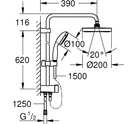 Душевая система GROHE NTempesta с переключателем 200 27389002