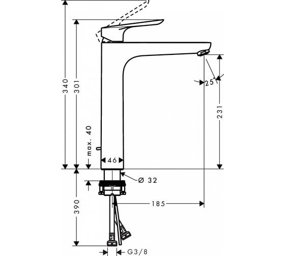 Смеситель для раковины HANSGROHE Logis E 230 мм 71162000 00000053012