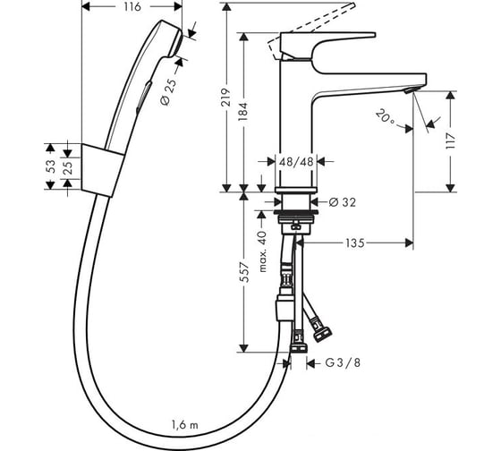 Смеситель для раковины HANSGROHE Metropol 32522000 с гигиеническим душем 00000053918