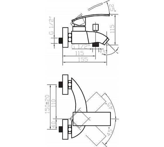 Смеситель для ванны ARGO TECH ALFA, d-35 29373