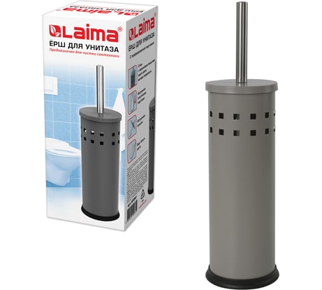 Ерш для унитаза с подставкой ЛАЙМА металл, серый, матовый, 604961