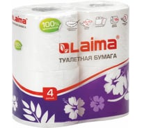 Туалетная бытовая бумага LAIMA спайка 4 шт., 3-х слойная белая 128724