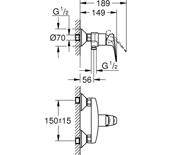 Однорычажный смеситель для душа GROHE BauFlow Longlife 35 мм 23632000