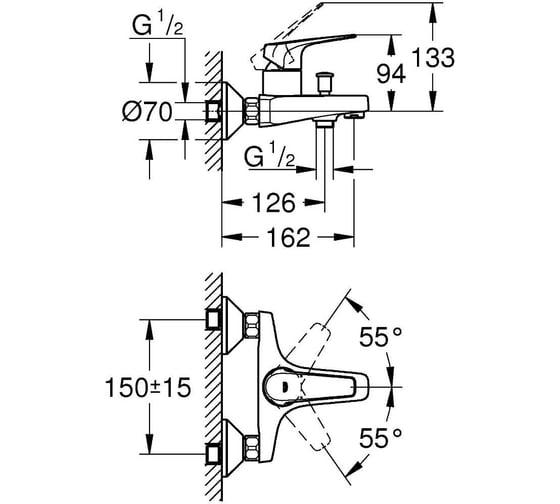 Однорычажный смеситель для ванны GROHE BauFlow Longlife 35 мм 23601000
