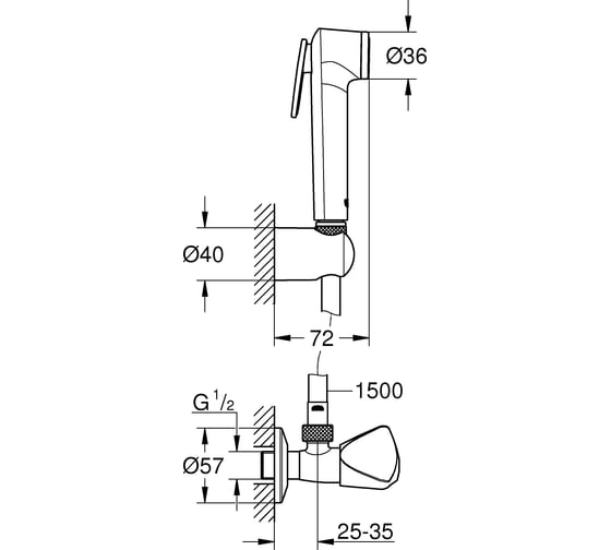 Душевой набор с гигиеническим душем и угловым вентилем GROHE Tempesta-F 26357000