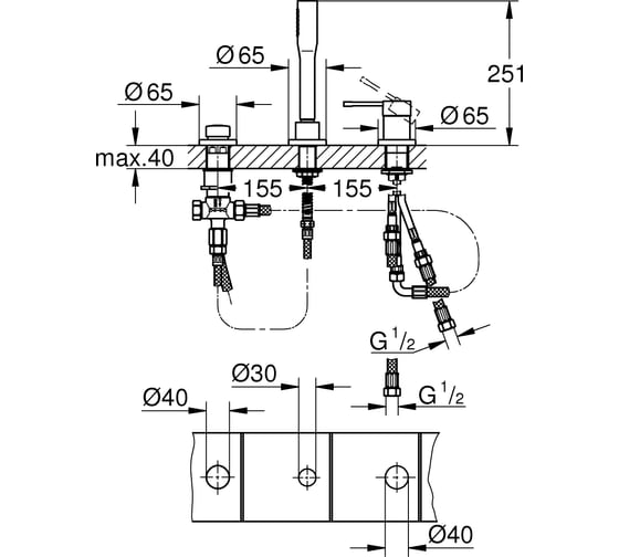Смеситель для ванны на 3 отверстия GROHE Essence New 19976001