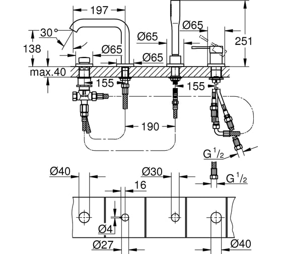 Смеситель для ванны GROHE Essence New на 4 отверстия 19578001