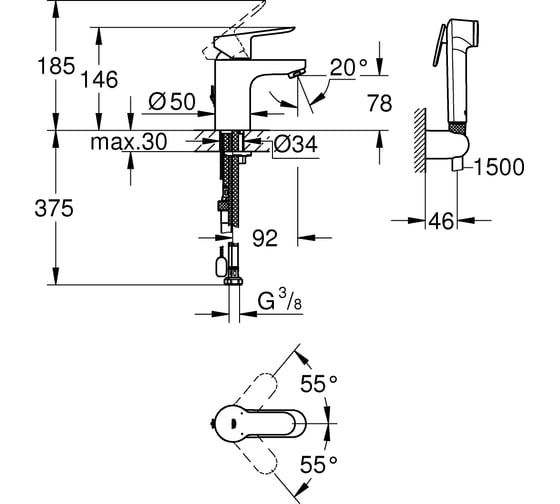 Однорычажный смеситель для раковины GROHE BauEdge Longlife 35 мм, размер S 23757000