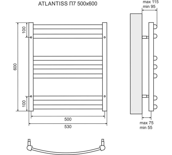 Электрический полотенцесушитель Lemark Atlantiss 500x600 LM32607RE