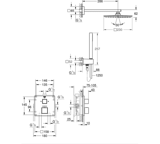 Набор для комплектации душа GROHE Grohtherm Cube 34741000