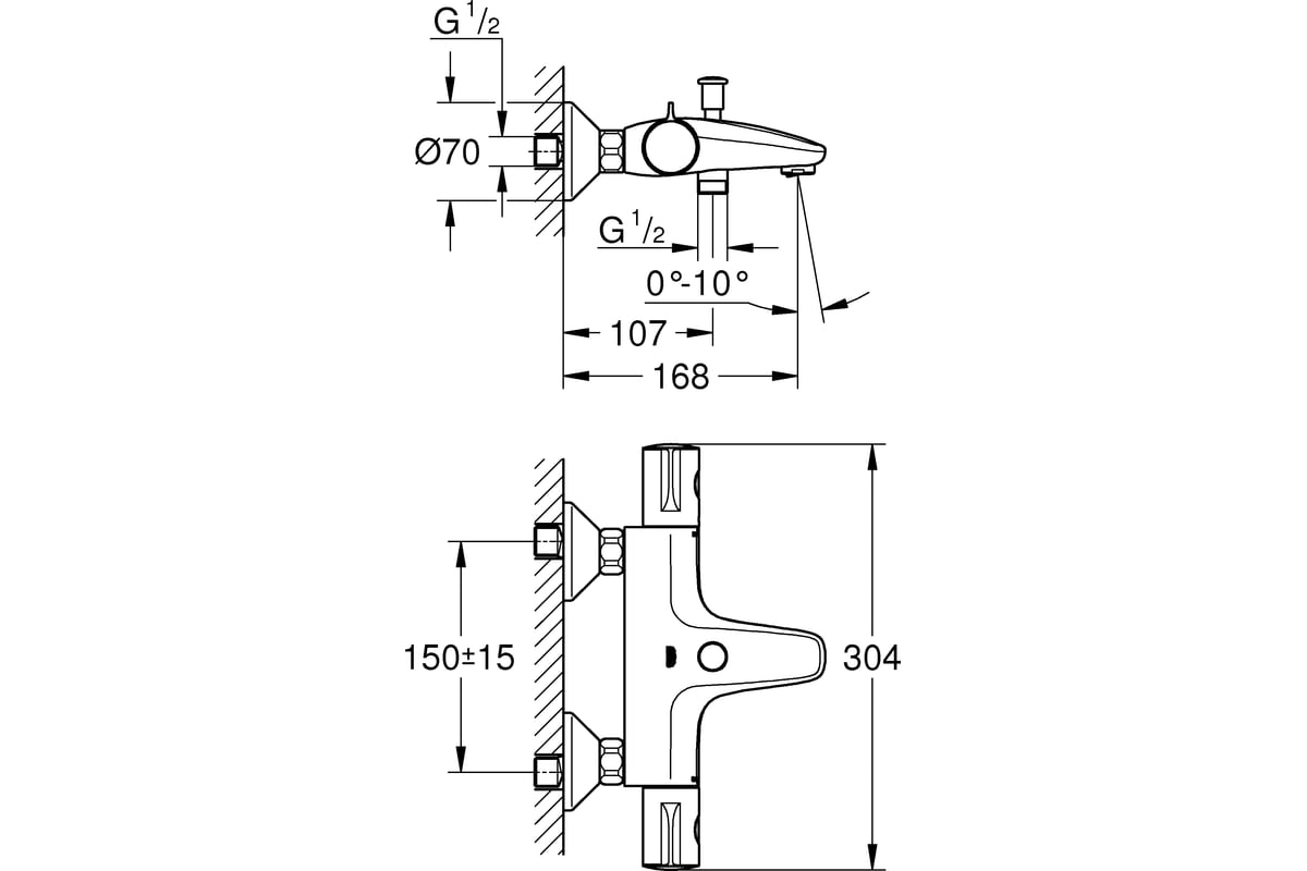 Смеситель для ванны с подключением душа grohe grohtherm 800 34576000 двухрычажный с термостатом