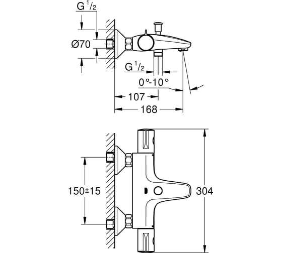 Термостат для ванны GROHE Grohtherm 800 1/2", регулируемый аэратор, настенный монтаж 34576000