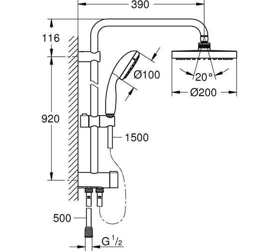 Душевая система с переключателем GROHE New Tempesta 200 26452001