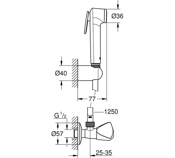 Душевой набор с гигиеническим душем и угловым вентилем GROHE Tempesta-F 27514001