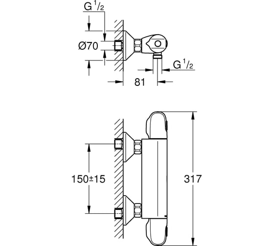 Термостат для душа GROHE Grohtherm 1000 New 1/2", настенный монтаж 34143003