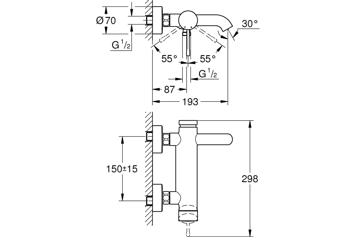 Grohe essence 33624001 однорычажный с подключением душа