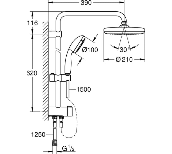 Душевая система с переключателем GROHE New Tempesta 210 26381001