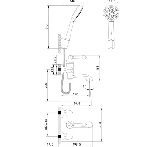 Смеситель для ванны с керамическим дивертором IDDIS Oxford OXFSB02i02