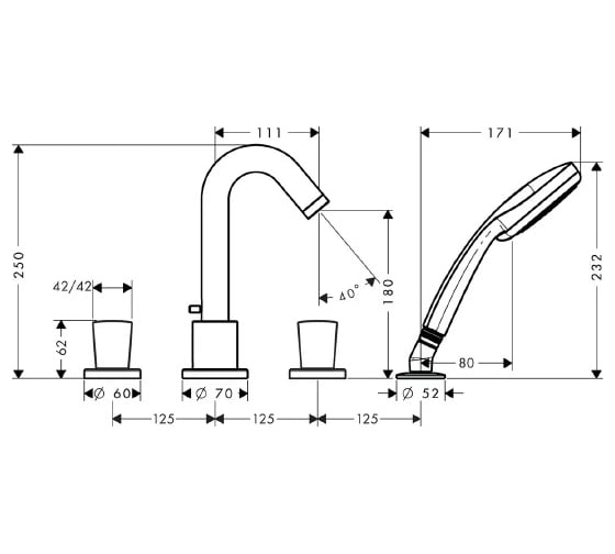Смеситель для ванны HANSGROHE Logis на 4 отверстия 71314000 00000035202