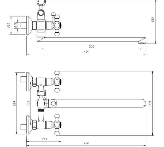 Смеситель для ванны Wesnaart rassvet хром RAS02-320