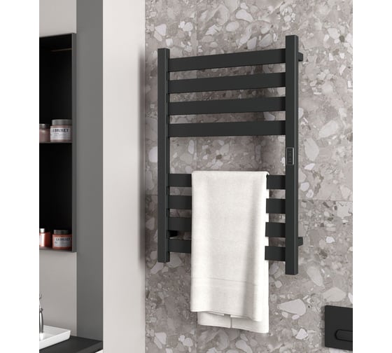Дизайнерский электрический профильный полотенцесушитель Bauedge BAU Elite 50x80, 8 планок, универсальный, черный матовый RAL 9005 DB-0052