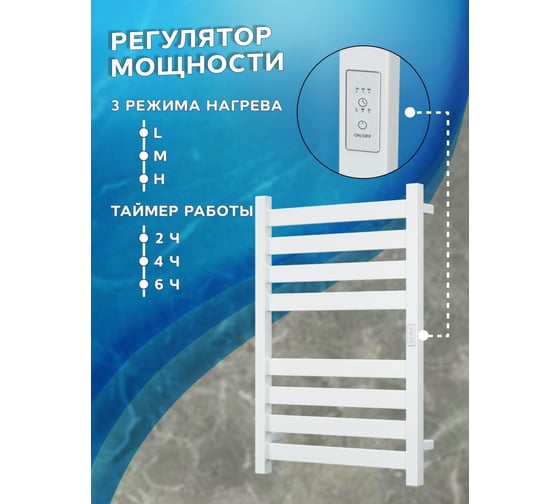 Дизайнерский электрический профильный полотенцесушитель Bauedge BAU Elite 50x80, 8 планок, универсальный, белый полуматовый DB-0050