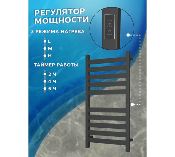 Дизайнерский электрический профильный полотенцесушитель Bauedge BAU Elite 50x100, 10 планок, универсальный, черный матовый RAL 9005 DB-0049