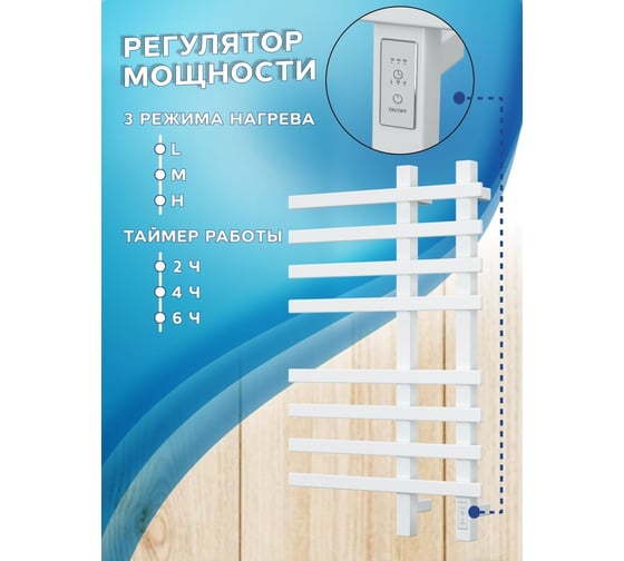 Дизайнерский электрический профильный полотенцесушитель Bauedge BAU Wind 50x80, 8 планок, белый полуматовый DB-0056